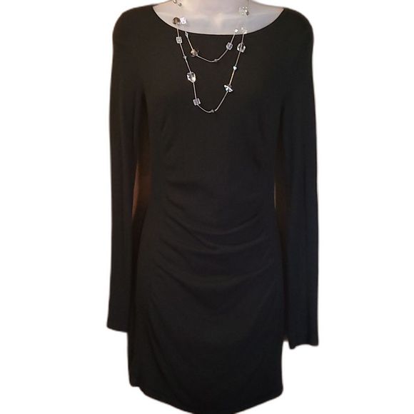 Express Cocktail Mini Sheath Dress Long Sleeve Boatneck Knit Pullover Bodycon - Picture 6 of 16